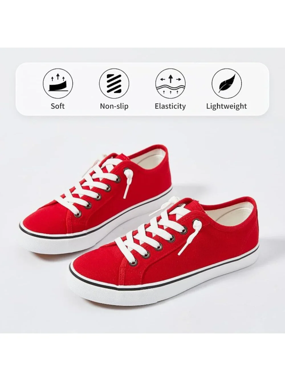Women's Red Low Top Lace Up Canvas Solid Slip On Casual Loafer Sneaker Shoes